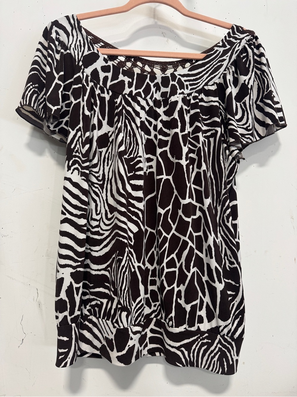ALYX Animal Print Crochet Back Blouse Top Brown Ivory L
